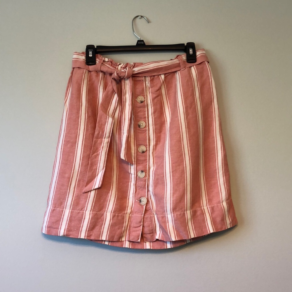Women’s LOFT Tie Waist Striped Button Skirt